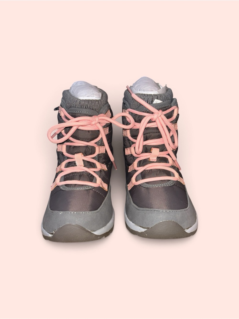 Women's Gray Hiking Boots with Pink Laces